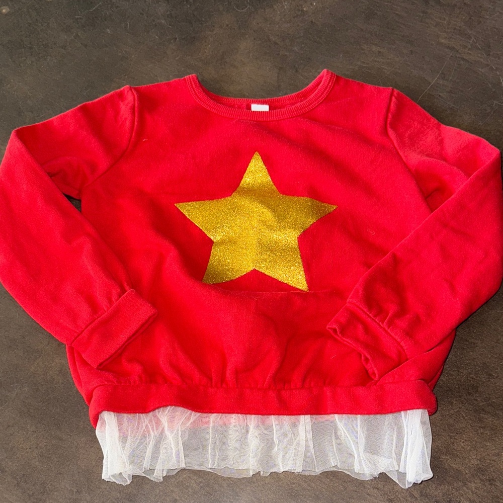 Girls Sweater with Gold Star and Tulle Hem